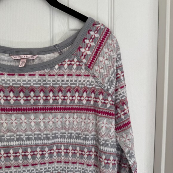EUC Victoria’s Secret Thermal Top Fair Isle Gray, Pink, and White Color, Size L - Picture 4 of 9